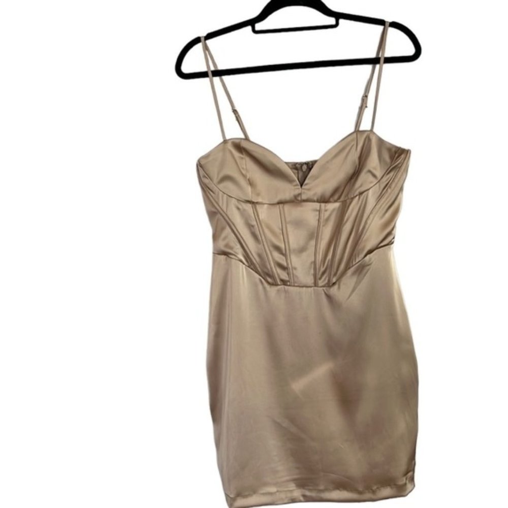 NWT dynamite goldish tan bustier top fitted mini dress size medium